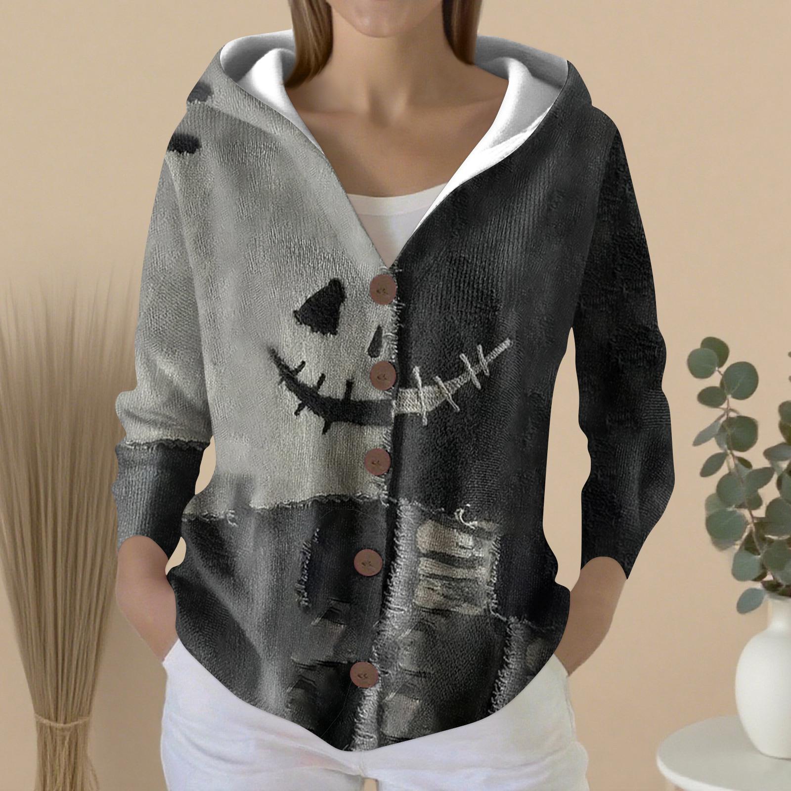 

Женский модный повседневный свитер на пуговицах с принтом, кардиган, куртка с капюшоном S