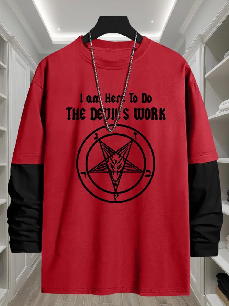 Men's Mock Layer Long Sleeve T‑Shirt, Breathable Quick Dry Tops, Regular Fit for Outdoor Stroll Daily Errands Commute Wear