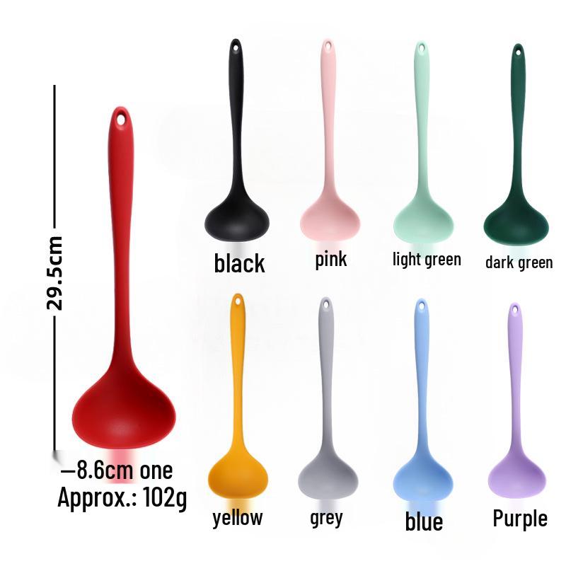 Silicone Cooking Utensil Set: Oil Brush, Scraper, Basting Brush, Ladle, Spatula, Tongs, Cream Spatula (Mini Set, One-Piece Design)