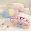 Cartoon Plush Striped Makeup Bag Large Capacity Makeup Storage Case  Makeup Accessory