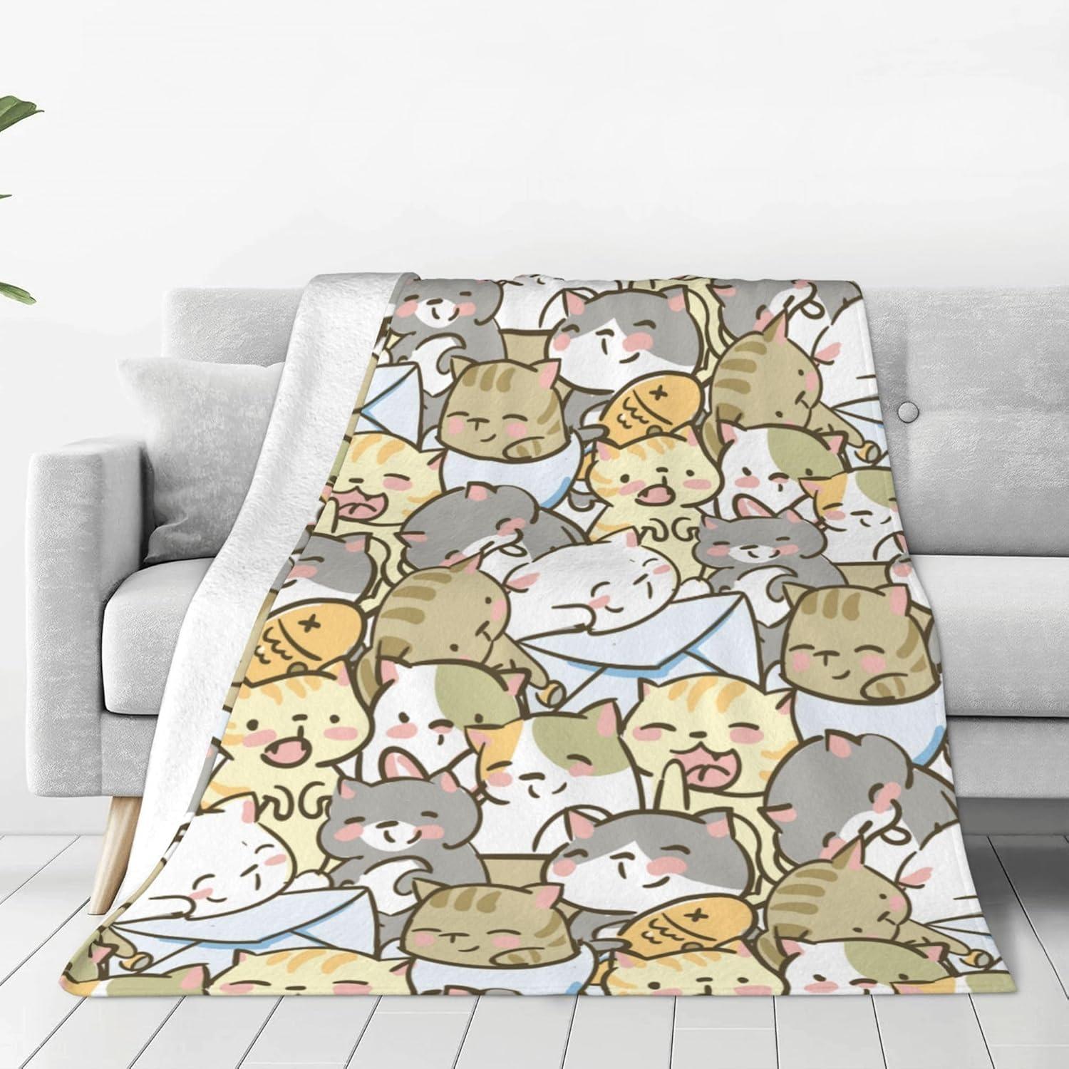 Manta con estampado de gatos para niños, manta de franela para cama, sofá, viaje, Camping, súper suave, acogedora, animales 75cmx90cm
