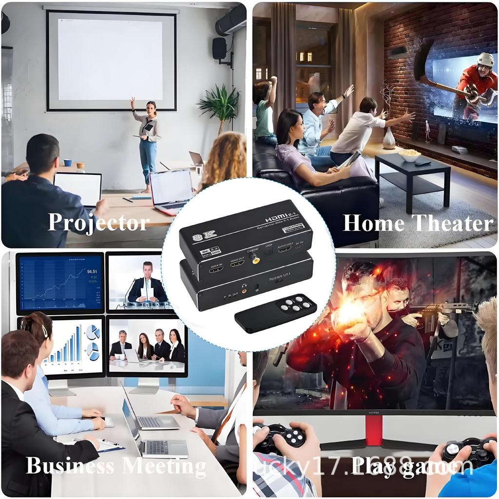 8K HDMI Audio Extractor, 4K120Hz, HDMI 2.1 HDR, 7.1 Surround, VRR, ALLM, HDCP 2.3.