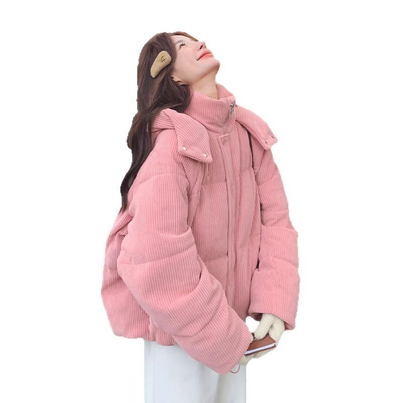 New short cotton-padded women's thickened warm loose pink corduroy cotton-padded jacket winter fashion cotton-padded jacket