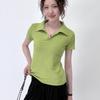 A New Polo Neck Short-sleeved T-shirt for Women In Summer with A Unique Pleated and Cinched Waist Design