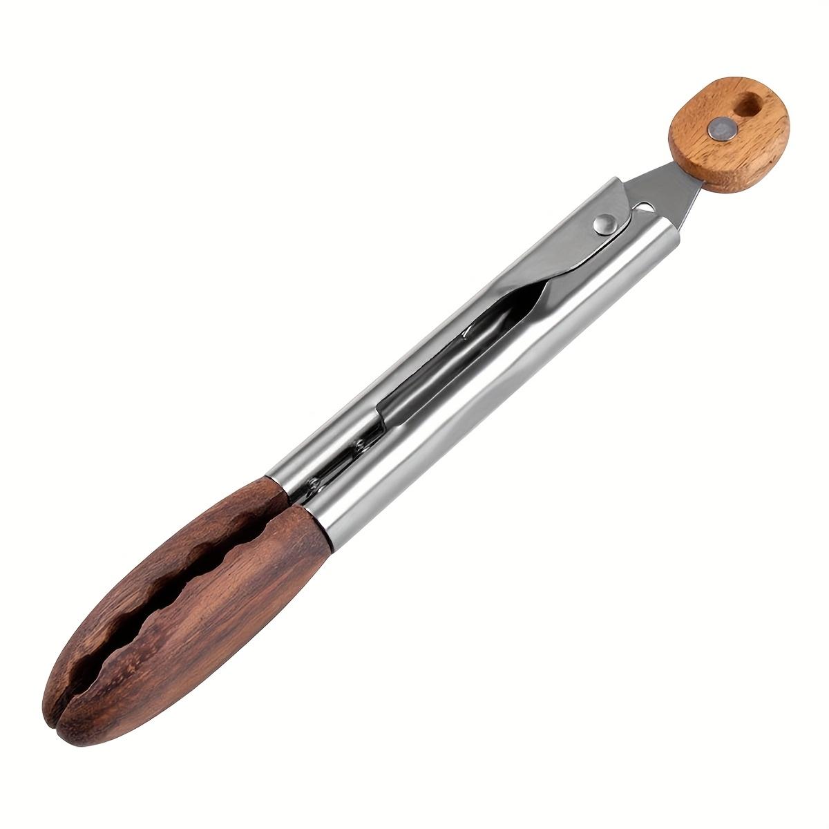 Cooking Tong, Walnut Wood Tong, Stainless Steel Anti-Slip Long Handle Wood Salad Tong with Hanging Hole, Household Creative Tong