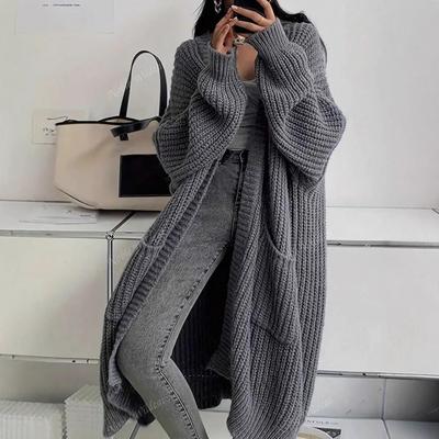 Korean Style Long Over Knee Sweater Cardigan for Women, Autumn and Winter New Collection, Lazy Style, Loose and Thick Knitted Jacket for Women