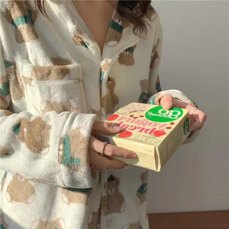 

Women s Coral Fleece Pajama Set, Autumn/Winter 2025, Thick Flannel, Cartoon Design, Indoor/Outdoor Wear L
