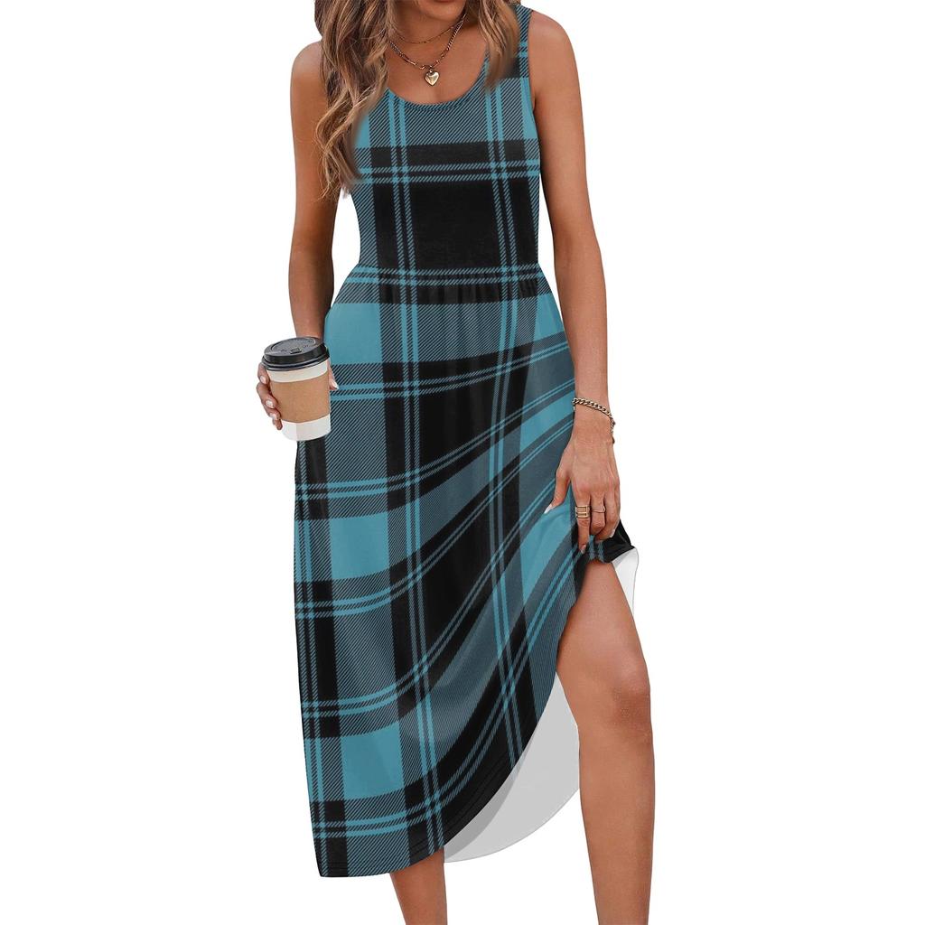 Women's Summer Dress Flowy Casual Midi Sundress with Pockets for Beach Vacation