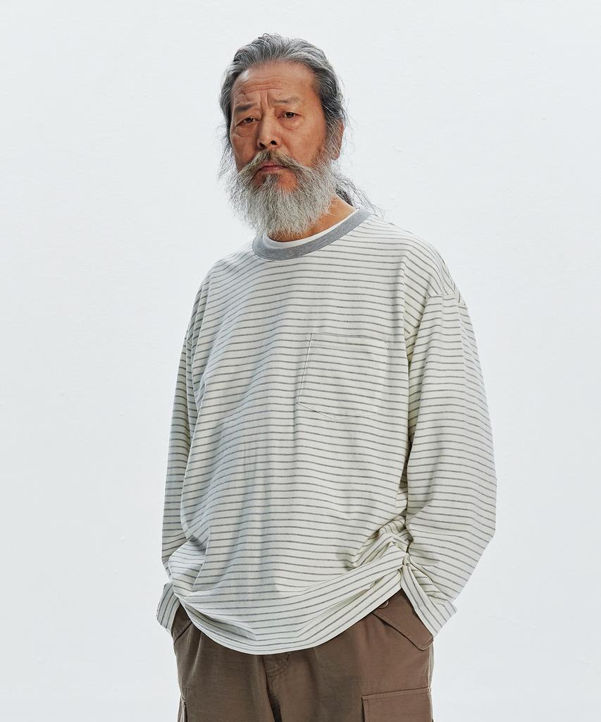 FRIZMWORKS Stripe Oversized Relax Tee 003 _ Ivory