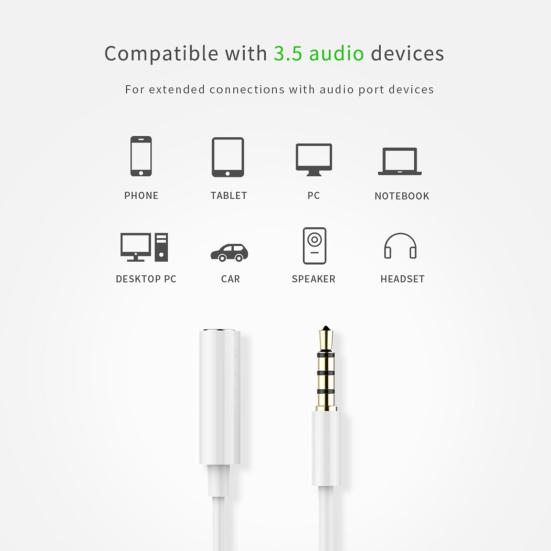 Earphone Extension Cable Signal Transfer Plug Stereo Audio Play 3.5mm Male to Female