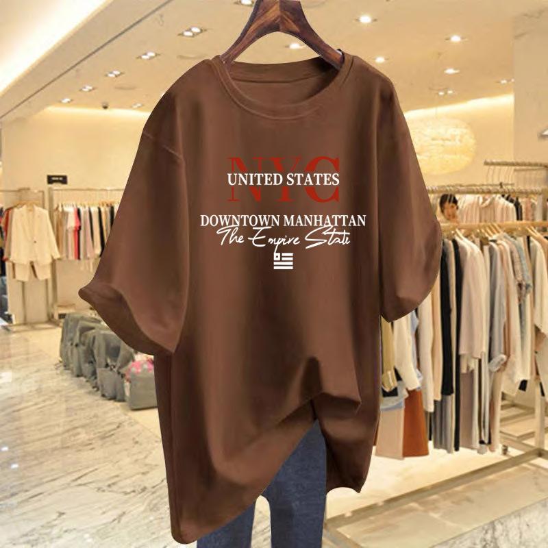

Pure cotton American short-sleeved t-shirt women s summer 2025 new trend letter printing half-sleeved loose top XXXXL