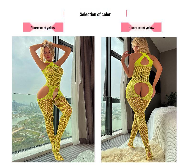 Cross-Border Sexy Criss-Cross Halter Open Crotch Fishnet Bodystocking with Stockings
