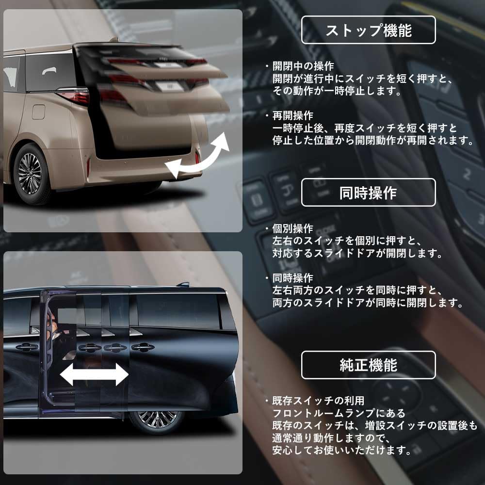 WhipLinks Seat Switch Kit for New Alphard 40 Series and New Vellfire 40 Includes Power Sliding Door Switch and Power Back Door Retrofit Door Switch