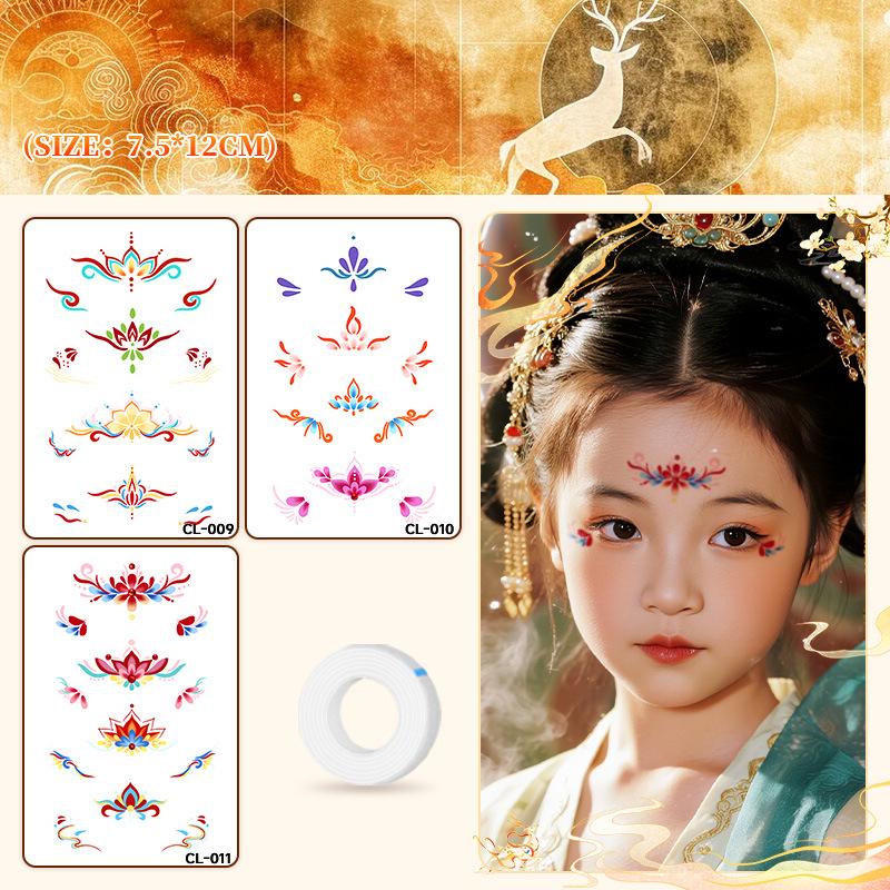 Colorful Cross-Border Tattoo Stickers: Ancient Style Forehead & Cute Designs, Easy to Clean, High Aesthetic Appeal.