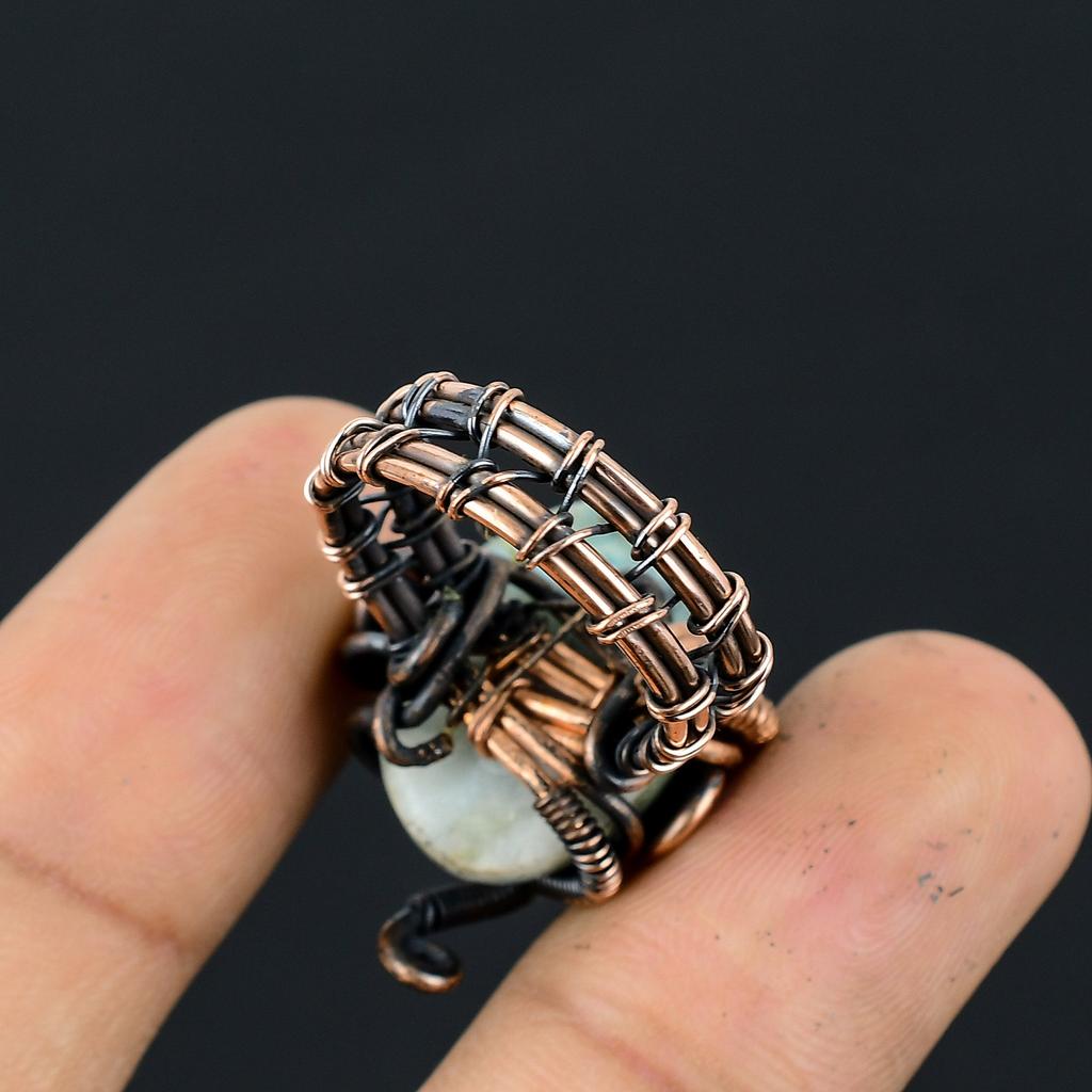 Natural Republic Larimar Gemstone Handmade Copper Wire Wrap Ring Size 7 O0B15