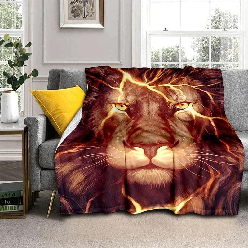 Wildlife Fierce Lion Throw Blankets, Soft Flannel Fleece Blanket Microfiber Cozy Bed Cover for Teen Boys Bedroom African Animal