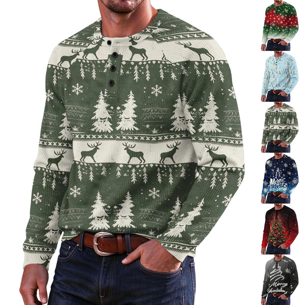 Men's Christmas Print Sweater Holiday Graphic Pullover for Winter Party Casual Wear