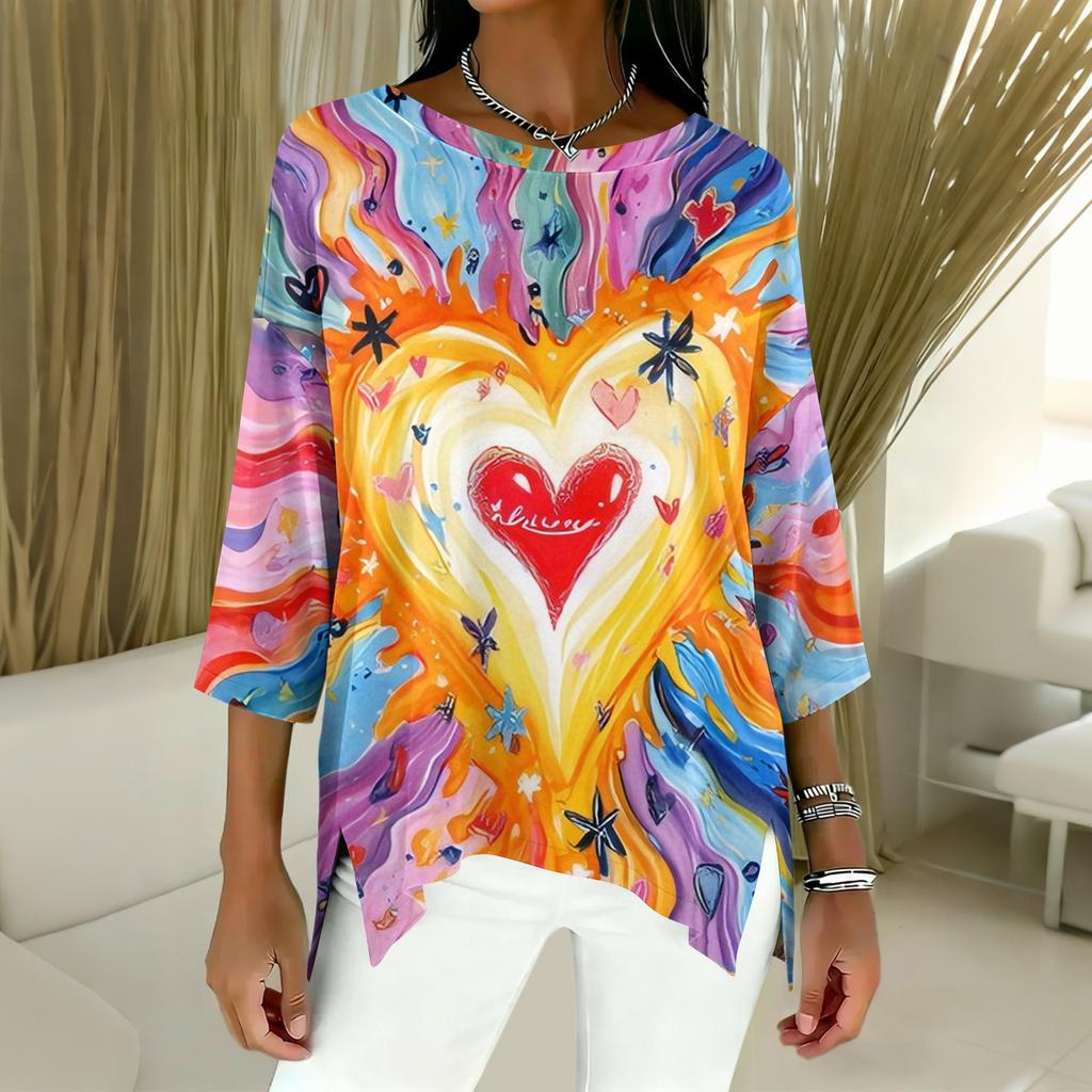 Damen 3/4-Ärmel Shirts Grafik-T-Shirts Shirts Lässige Basic-Tops Pullover