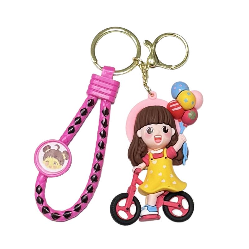 Cartoon Boy & Girl Bicycle Keychain Pendant - Cute Couple Car Keyring Gift