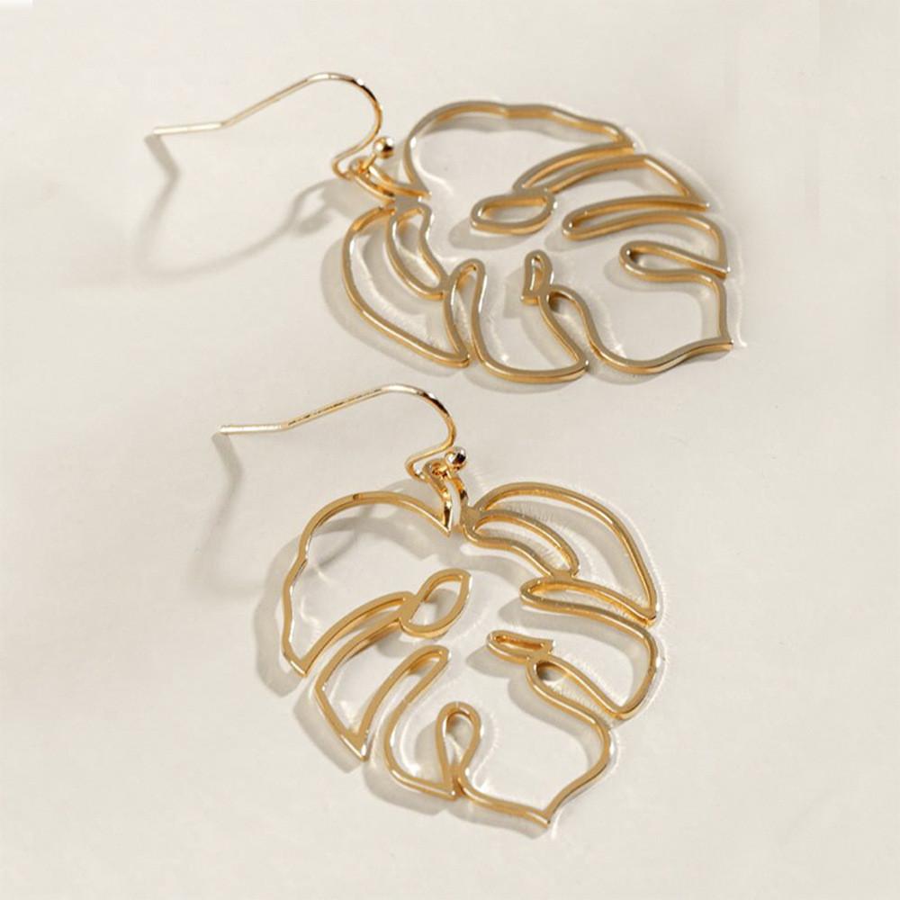 Stylish Gold Alloy Leaf-shaped Earrings For Women Asymmetric Geometric Design