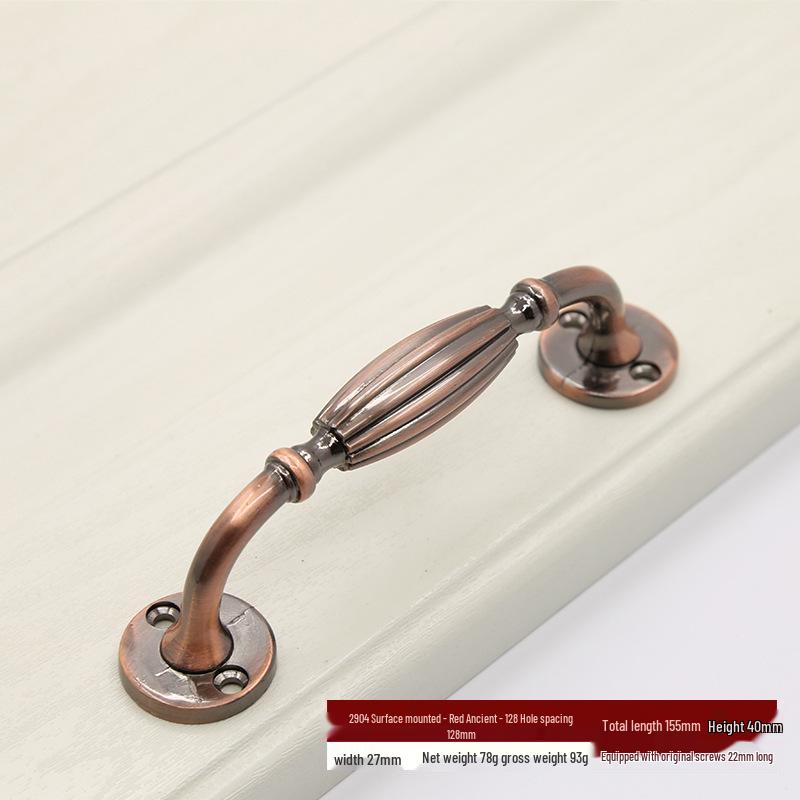 Euro Retro Iron & Wood Handle for Large Door - Antique-Style Sliding or Wardrobe Cabinet Surface-Mount
