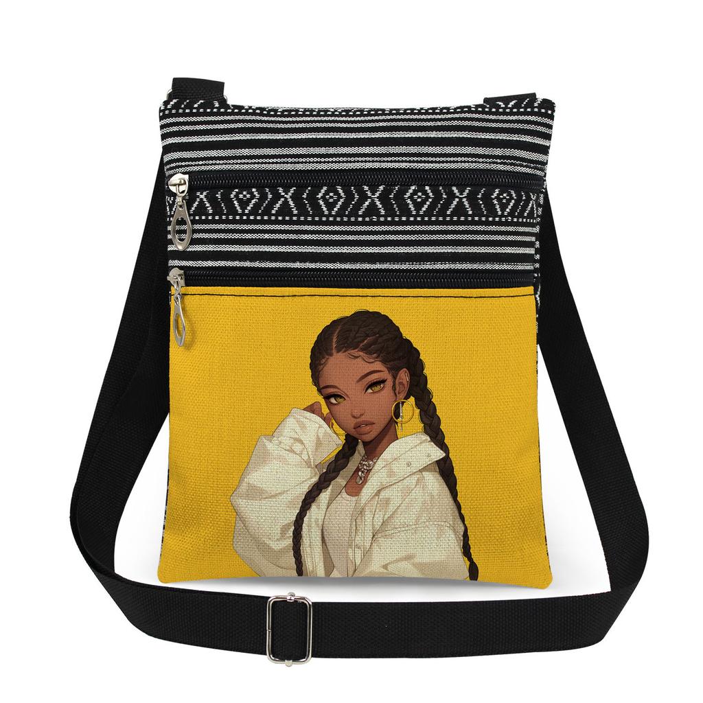 1PC Black Girl Print Tote Bags Women Shoulder Handbags Postman Package 6898