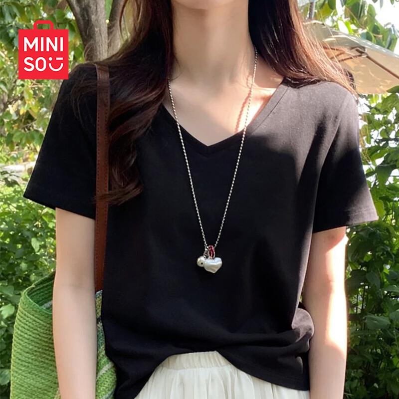 MINISO Women s V-Neck Short Sleeve T-Shirt S