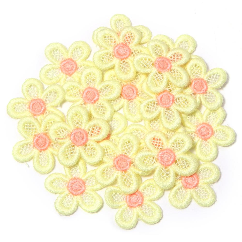 20pcs/lot Double Color Flower Mesh Embroidery Patches Applique For Girls Clothing Dress Headwear Hair Clips Decor Accessories