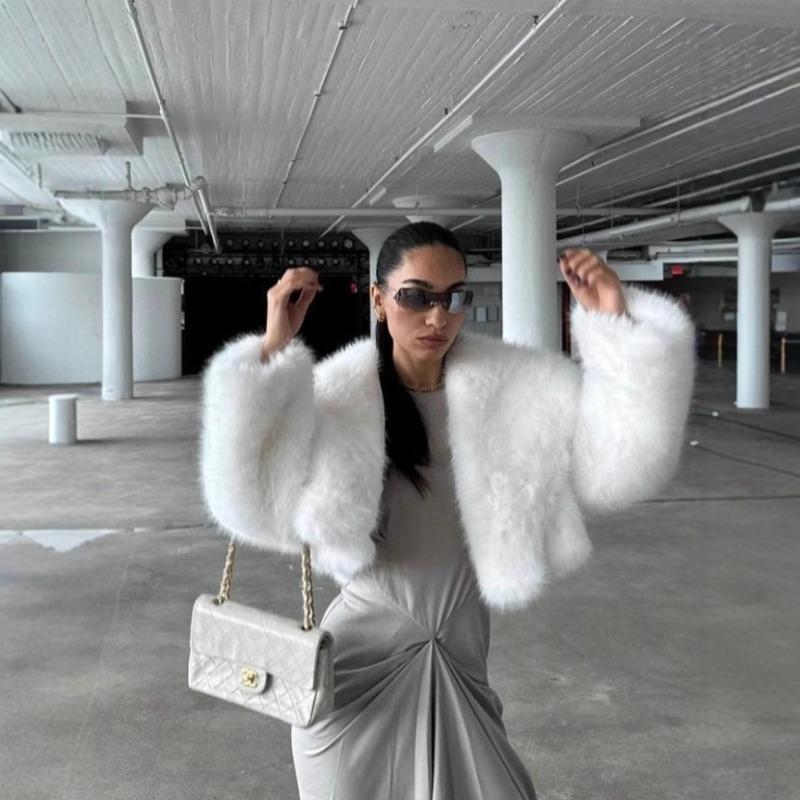 Temperament large lapel fur coat women's fluffy soft white fox fur top fashion plush coat