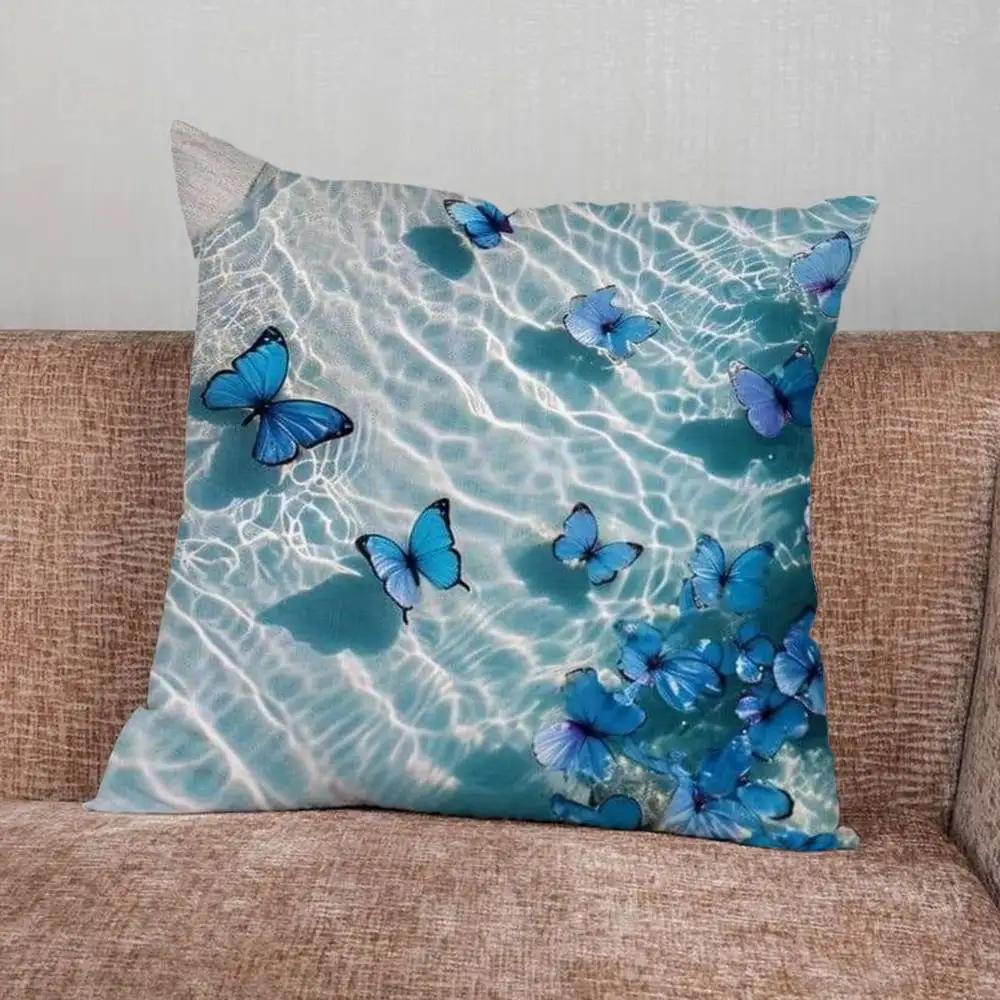 Blue Butterfly Ocean Wave Pillow Case Pillowcase Home Sofa Cushions Car Cushions Pillowcover Office Pillowshell Pillow