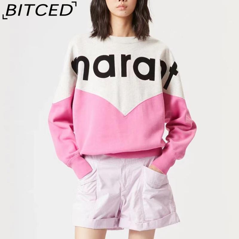 BITCED Women's Winter Colour-Blocked Fleece-Lined O-Neck Sweatshirt