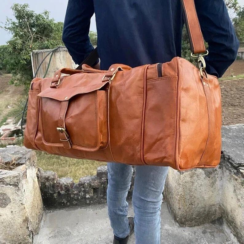 Genuine Leather 'Vintage Gym Weekend Bag Travel Duffle Overnight Luggage Men'
