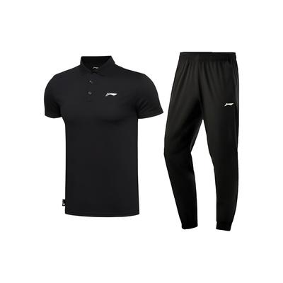 Li Ning Logo Print Breathable Casual Sports Suit Men Suit Black APLT197-2+AYKT415-1