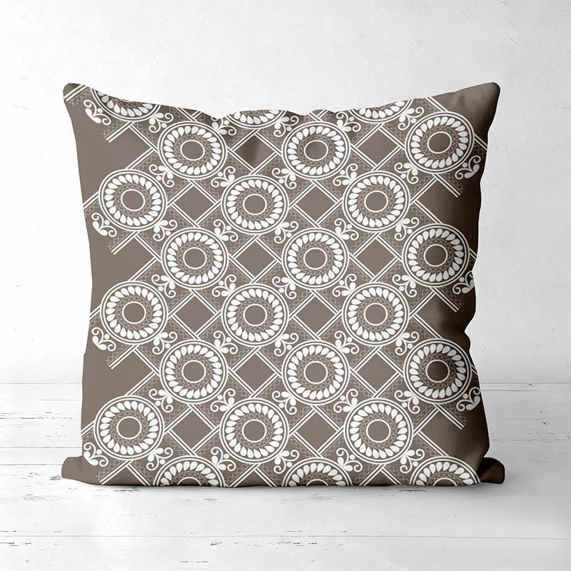 Brown Throw Pillow with Intricate Geometric Patterns Polyester Pillowcase, Sofa Decorative Cushion Cov Headboard Pillow