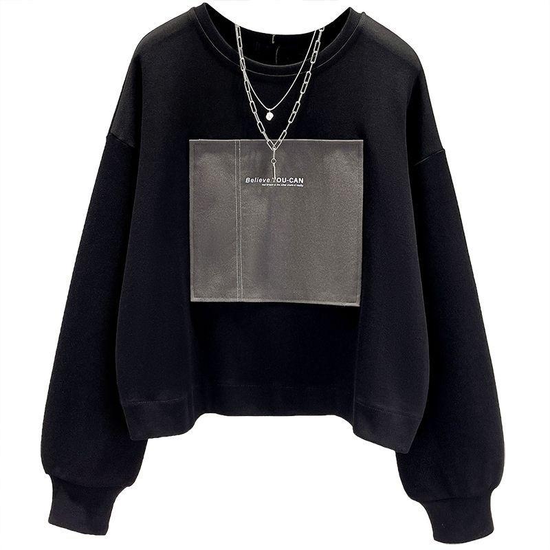 Plus Size Women Hoodless Sweatshirt Loose Short Style Long Sleeve Ins Style Spring Autumn Top