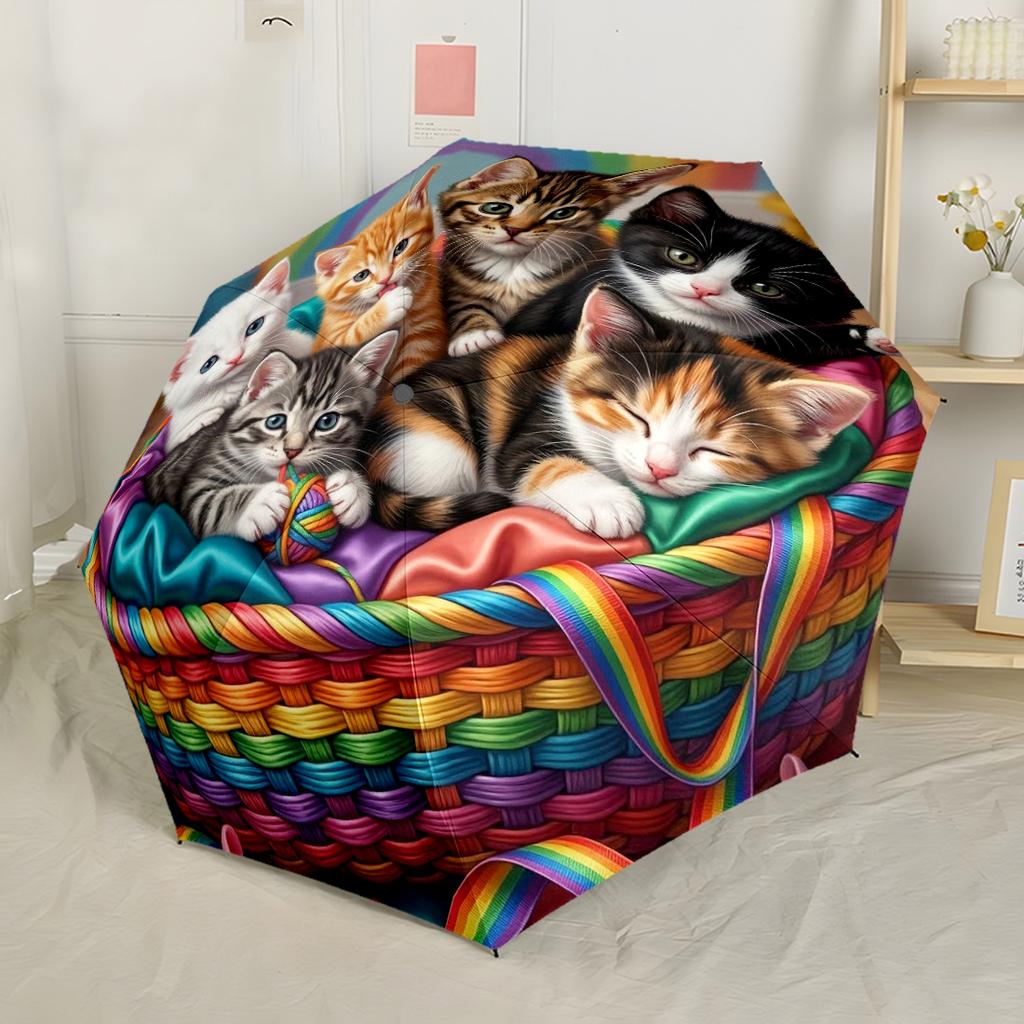 Cat In The Garden Compact Travel Automatic Umbrella Compact & Durable 8-Rib Design Compact Design for Women/Men Compact Folding Umbrella