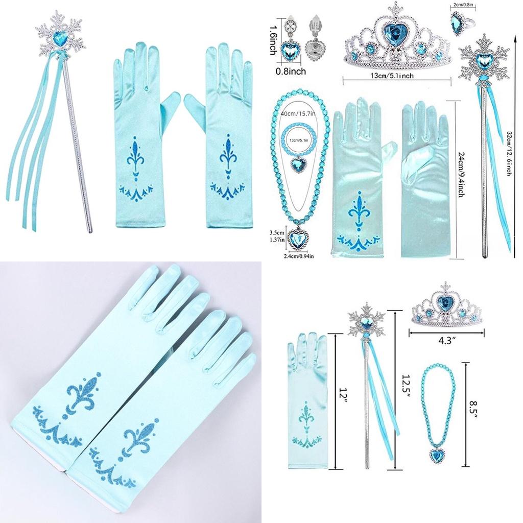 Dětská Frozen Elsa Princezna Plastová Korunka Kouzelná Hůlka Náhrdelník Náušnice Mašlička Rukavice Sada