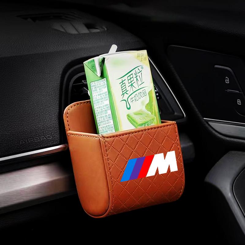 M LOGO Car Storage Bag Car Air Outlet Debris Bag Leather Organizer Box For BMW E46 E39 E90 E60 E36 F30 F10 E34 E30 F20 E92 M3 M4 M5 X3 X4 X5 X6 X7