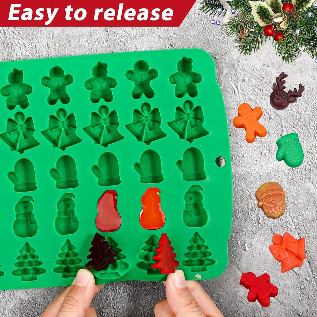 Christmas Candy Molds, 2 Pcs 30 Cavity Christmas Gummy Molds, Silicone Christmas Chocolate Molds, Red & Green