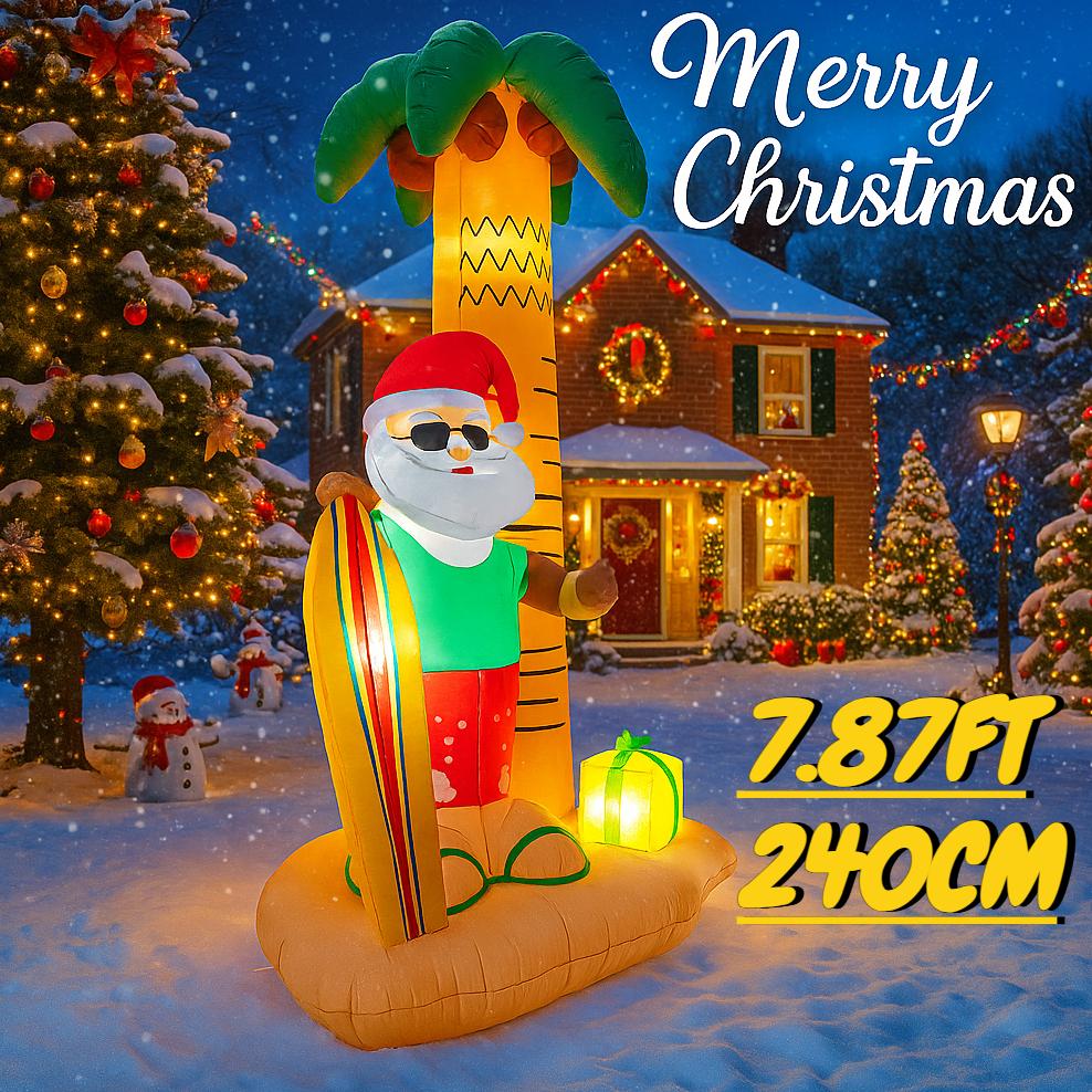 7.87FT Christmas Inflatable Toys LED Santa Tropical Beach Palm Tree Supplies Home Ornaments Holiday Gift Xmas Yard Decorations