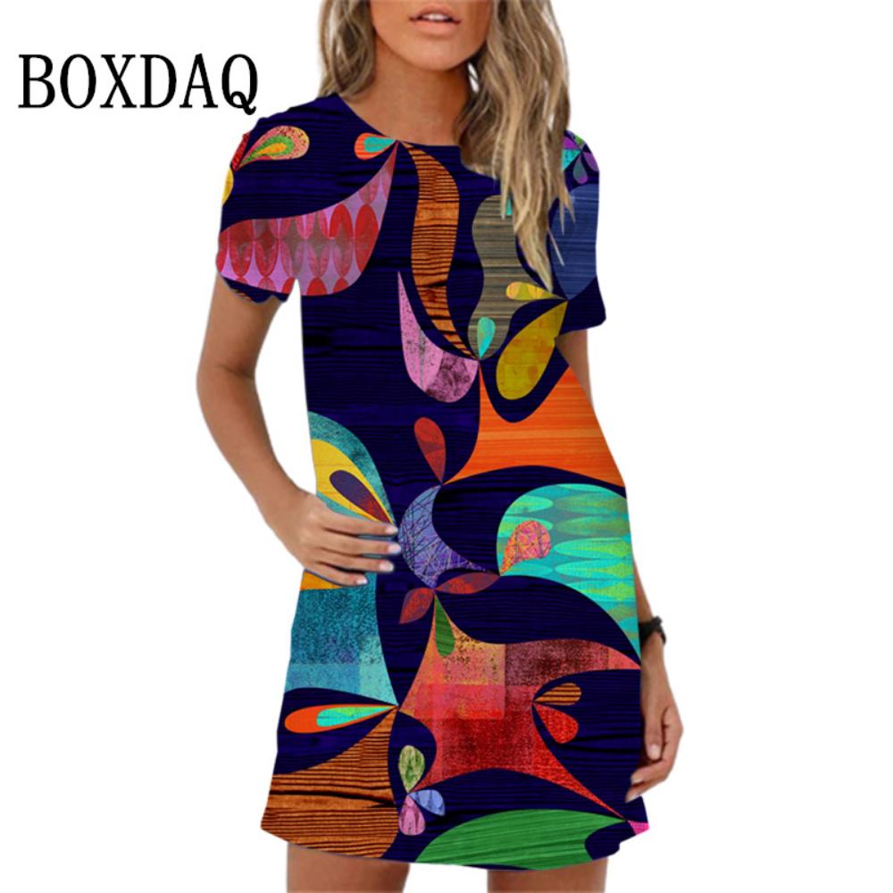 Oversized Casual Lös Dam Mini Klänning 2026 Ny Vår Sommar Klänning Vintage Blommig Tryck Elegant Kortärmad Klänning Vestidos