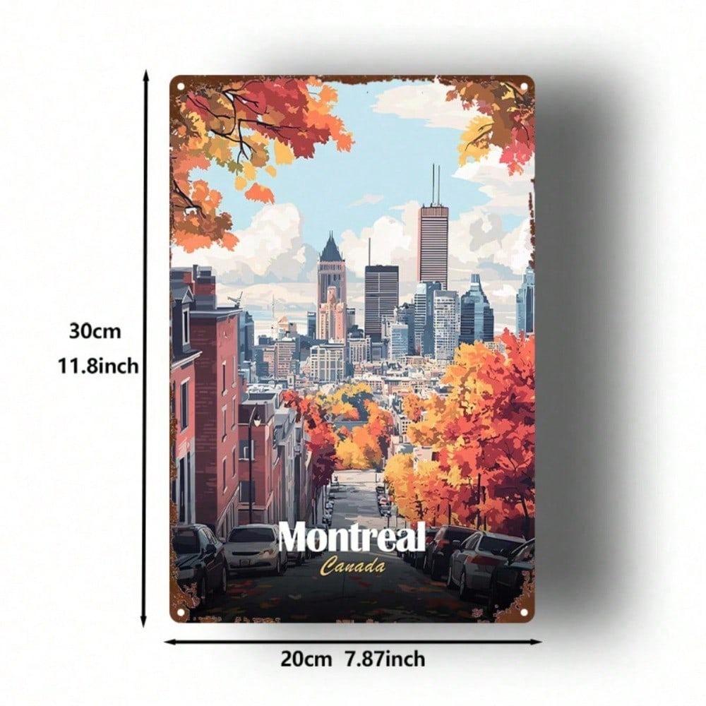 Vintage Montreal Autumn Cityscape Metal Tin Sign 8x12 In 2D Flat Wall Decor Retro Farmhouse Home Kitchen Cafe Bar Gift