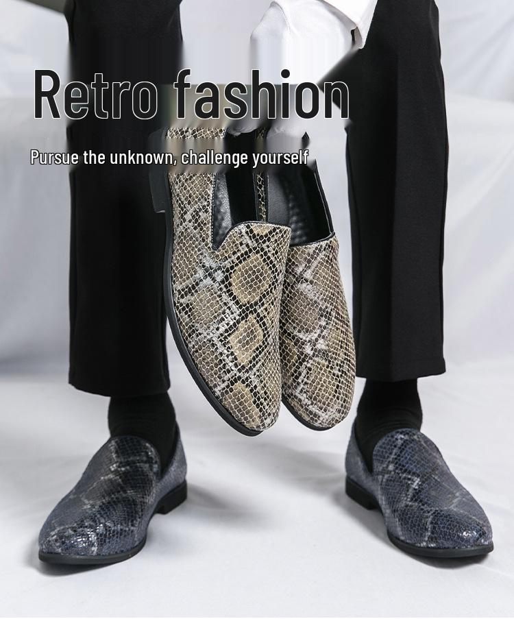 Men's Plus Size Python Pattern Slip-on Leather Loafers - Korean Style Business Casual Shoes