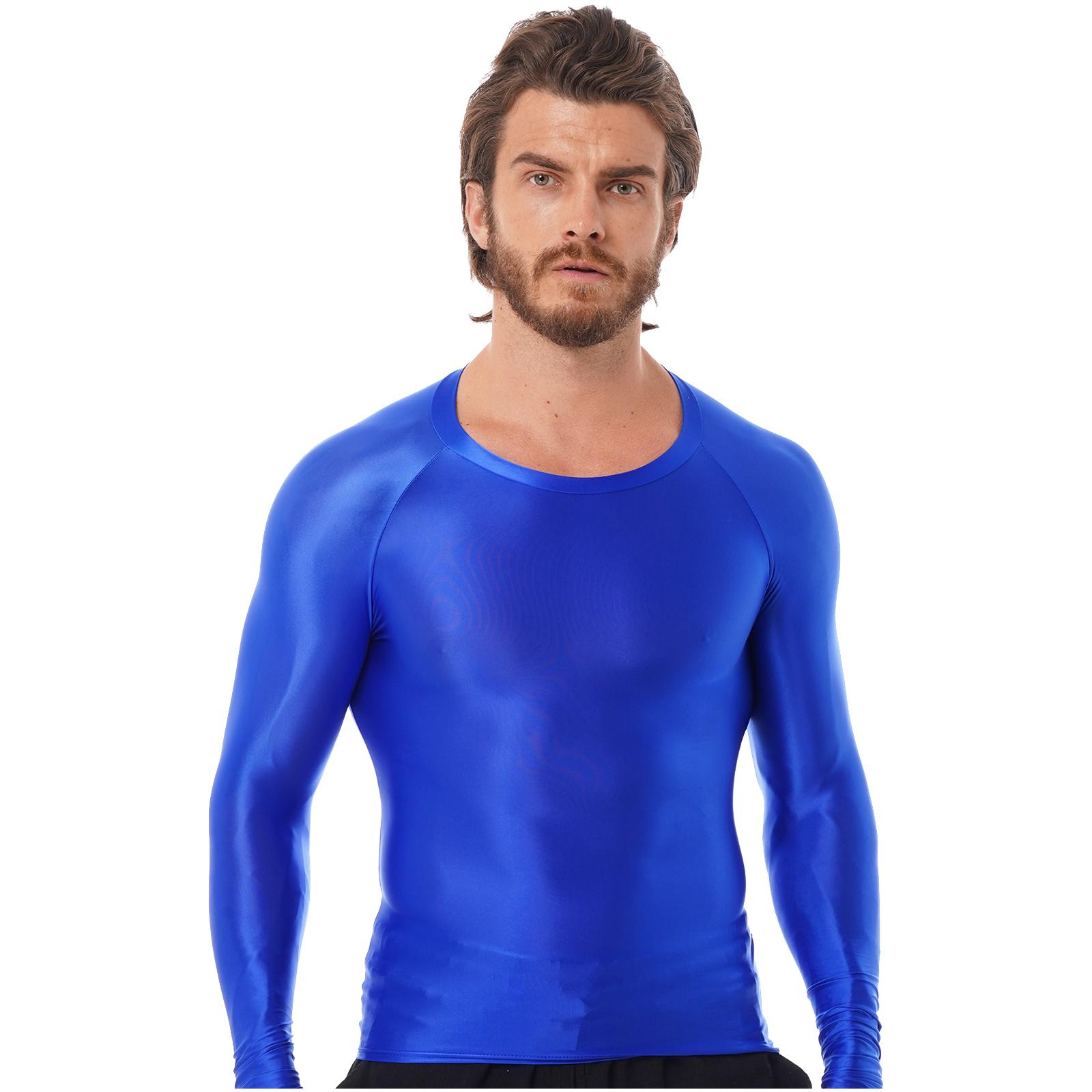 

Мужская футболка с длинным рукавом и круглым вырезом, однотонная, облегающая, спортивная одежда для спортзала M синий