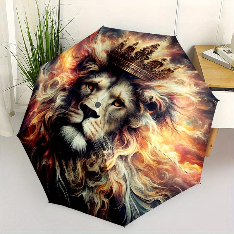 1pc Lion's Crown Amidst Celestial Flames Pattern Automatic Umbrella is Fashionable and Good-Looking,  Suitable for Travel and Daily UseW059