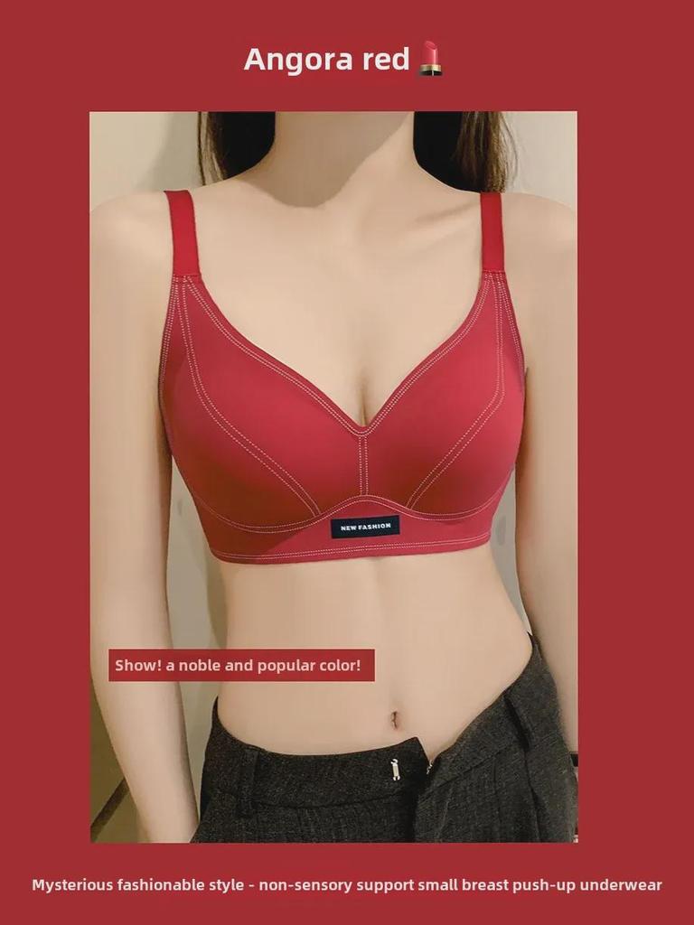 Zodiac Red Seamless Women's Bra: Thin, Gathered, Wireless, Anti-Sag, Beautiful Back Design