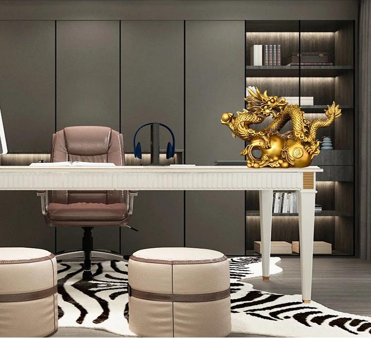 High Quality Copper Animal Dragon Ornament ,Gourd Golden Dragon Auspicious Home Shop Decoration