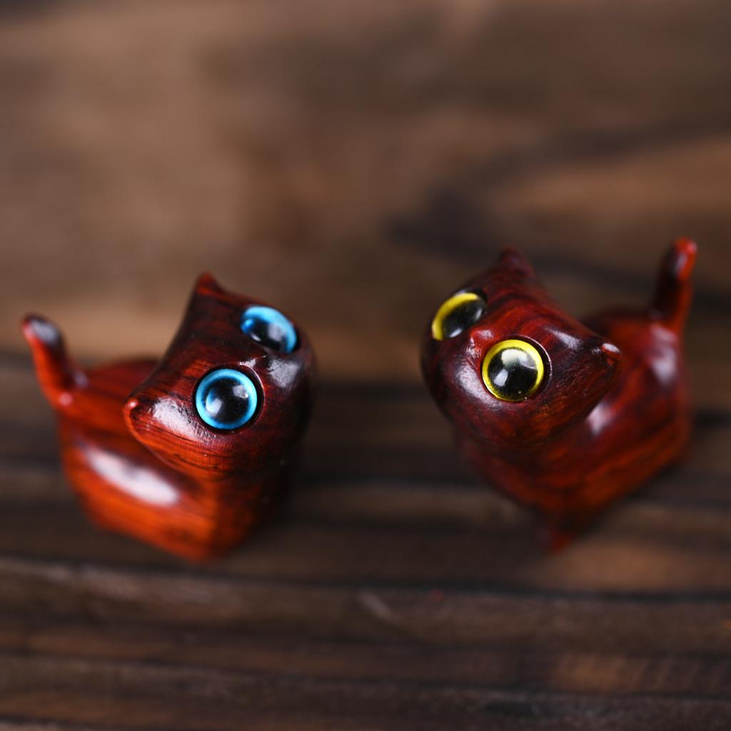 Cute Small Wooden Lucky Cat Figure 1.4" Green Sandalwood Carved Cat Figurine Desk Accessories For Home Decor Parts Gifts