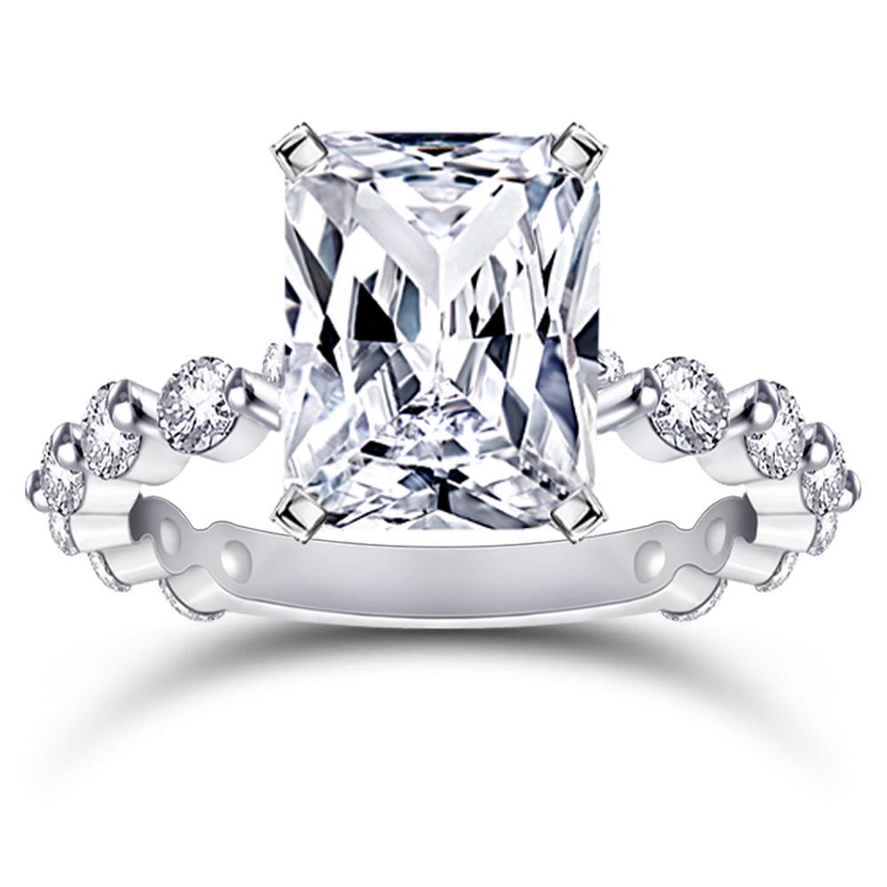 S925 Sterling Silver Large Square Princess-Cut Zircon Diamond Ring for Women