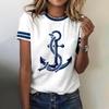 Summer European and American Style Inverted Hook Ocean 3D Printed Women's Fashionable Round Neck Short Sleeved T-shirt